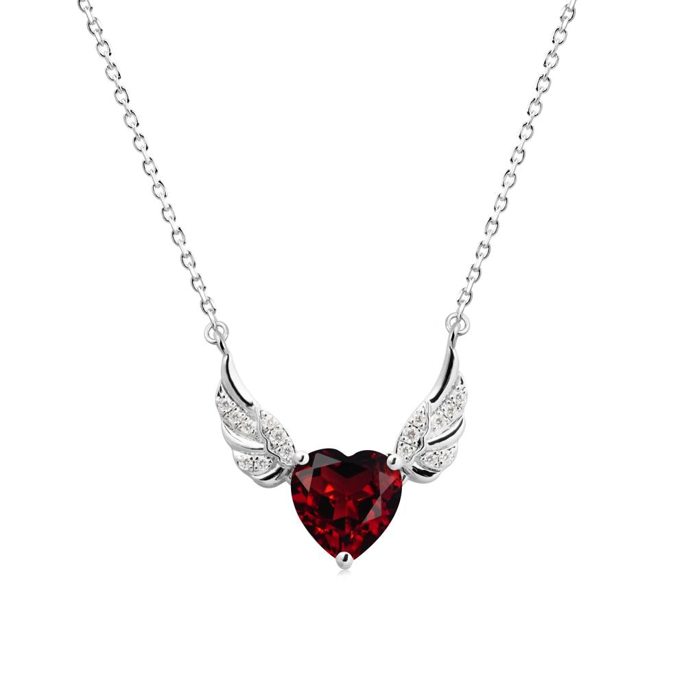 Angel Wing Heart Shaped Garnet Necklace - LUO Jewelry #metal_14k white gold