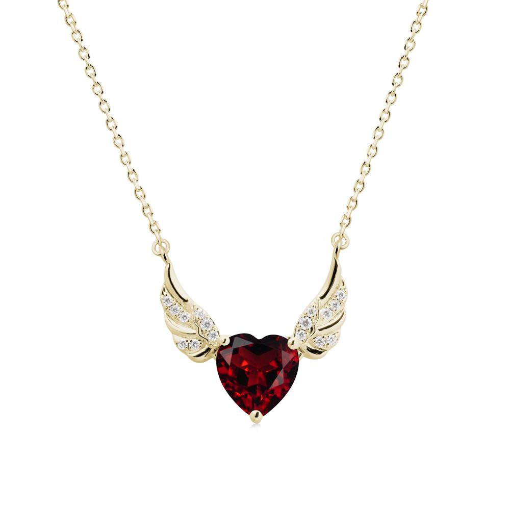 Angel Wing Heart Shaped Garnet Necklace - LUO Jewelry #metal_14k yellow gold