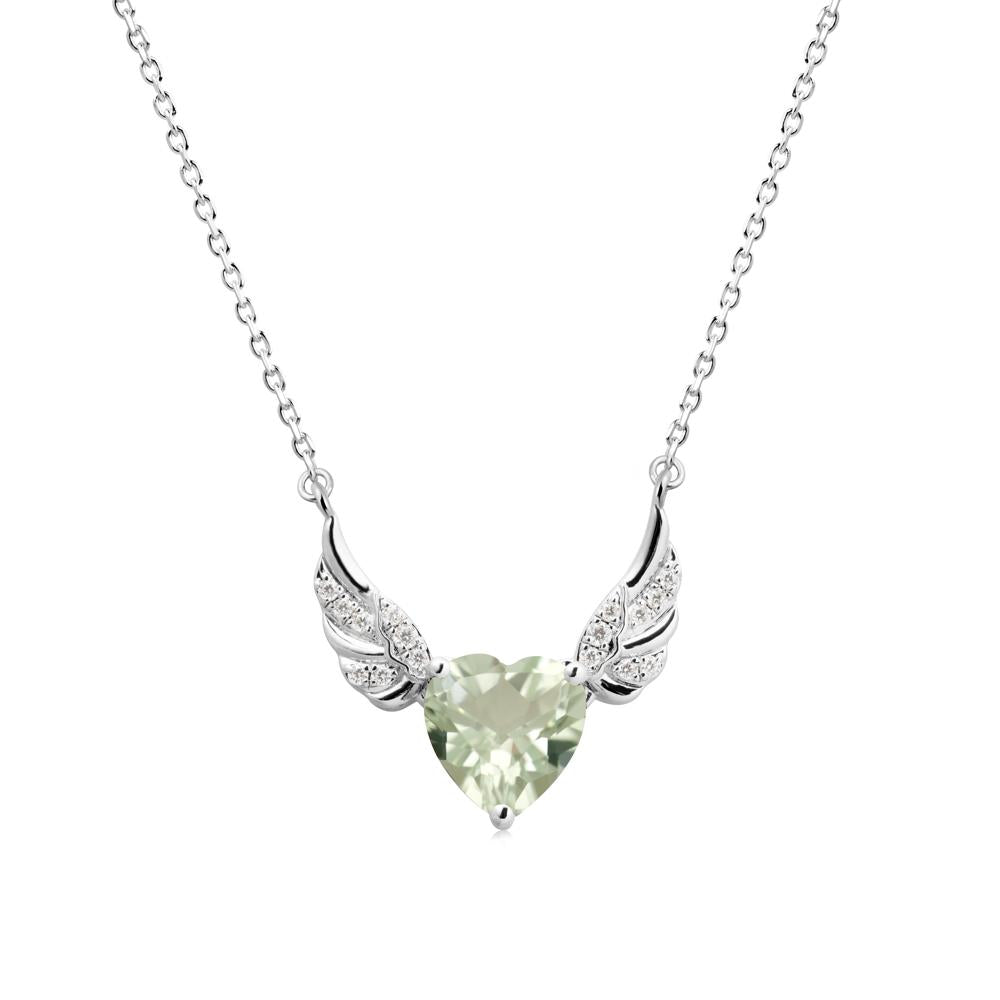 Winged Heart Shaped Green Amethyst Pendant - LUO Jewelry #metal_14k white gold