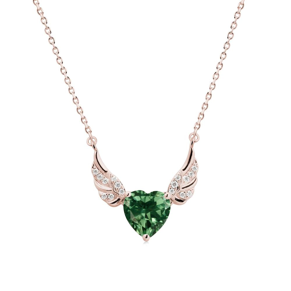 Angel Wing Heart Shaped Green Sapphire Necklace - LUO Jewelry #metal_14k rose gold