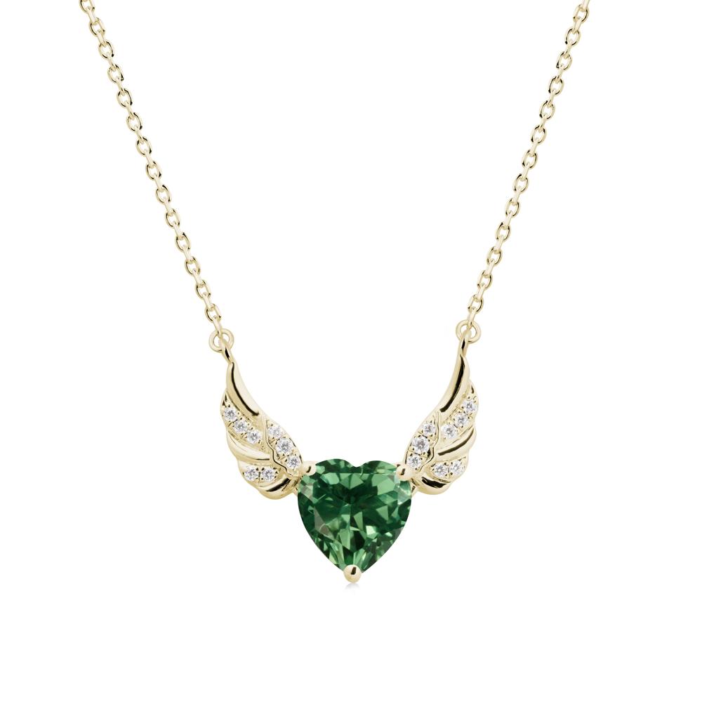 Angel Wing Heart Shaped Green Sapphire Necklace - LUO Jewelry #metal_14k yellow gold