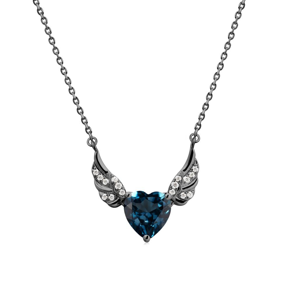 Angel Wing Heart Shaped London Blue Topaz Necklace - LUO Jewelry #metal_black finish sterling silver