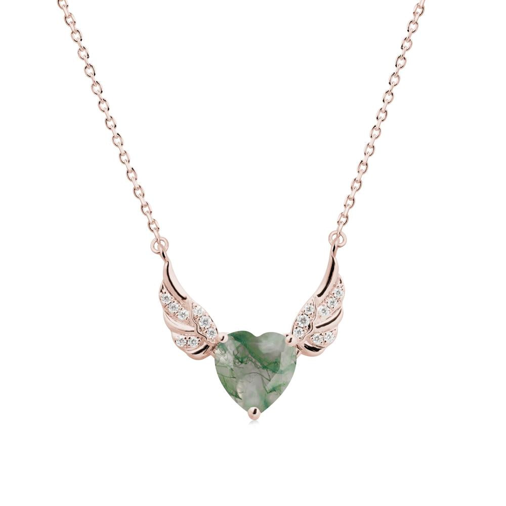 Winged Heart Shaped Moss Agate Pendant - LUO Jewelry #metal_14k rose gold