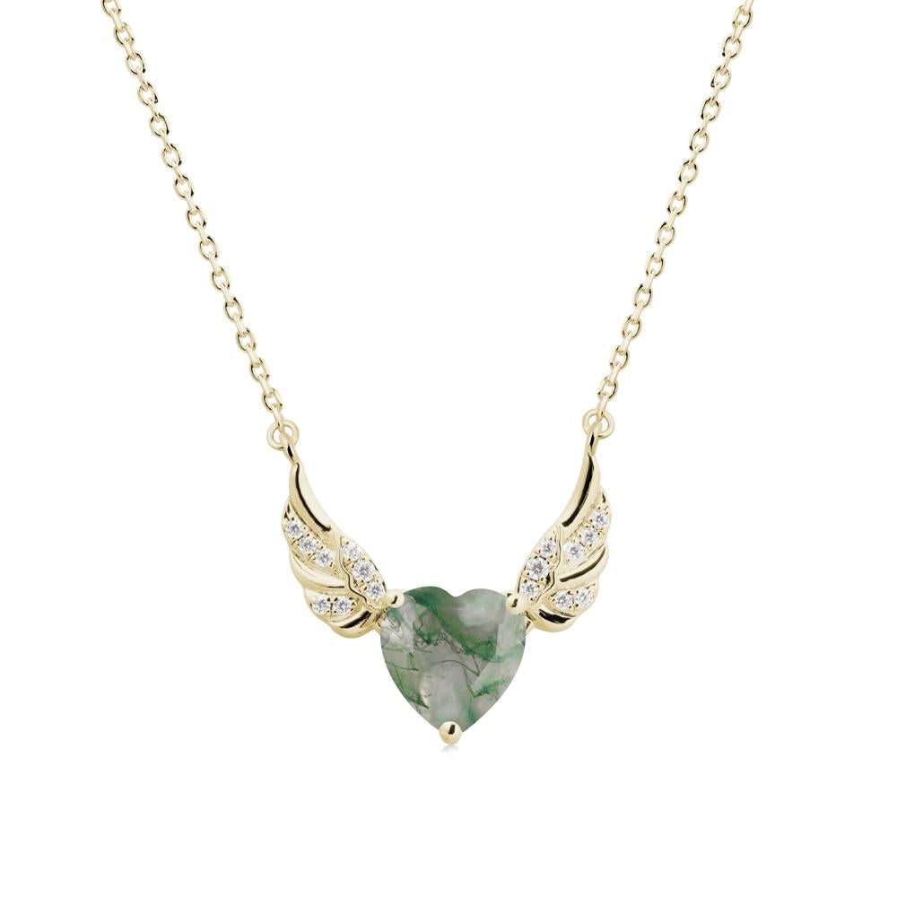 Winged Heart Shaped Moss Agate Pendant - LUO Jewelry #metal_14k yellow gold