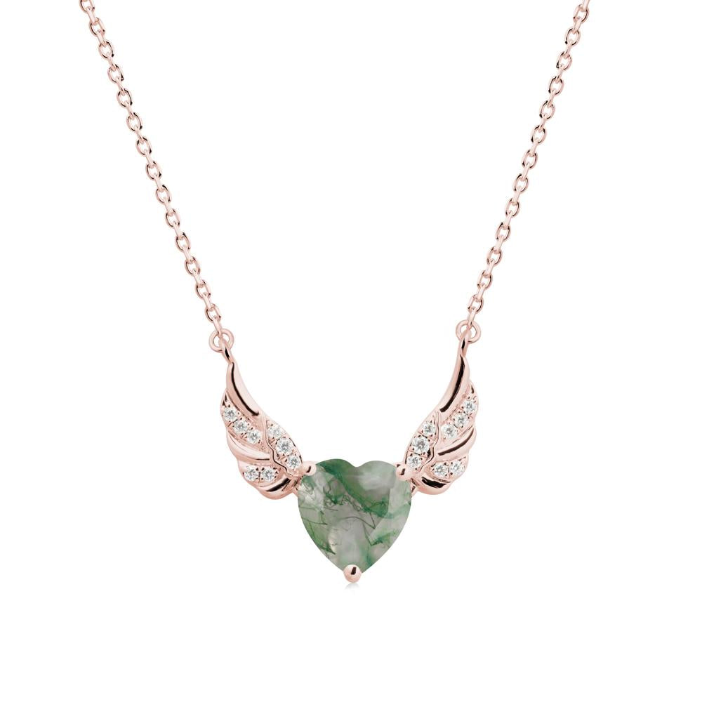 Winged Heart Shaped Moss Agate Pendant - LUO Jewelry #metal_18k rose gold