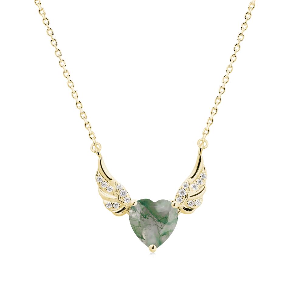 Winged Heart Shaped Moss Agate Pendant - LUO Jewelry #metal_18k yellow gold