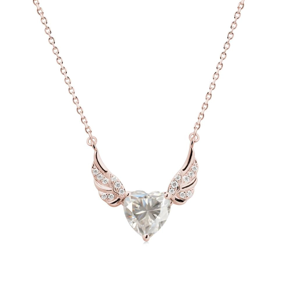 Angel Wing Heart Shaped Moissanite Necklace - LUO Jewelry #metal_14k rose gold
