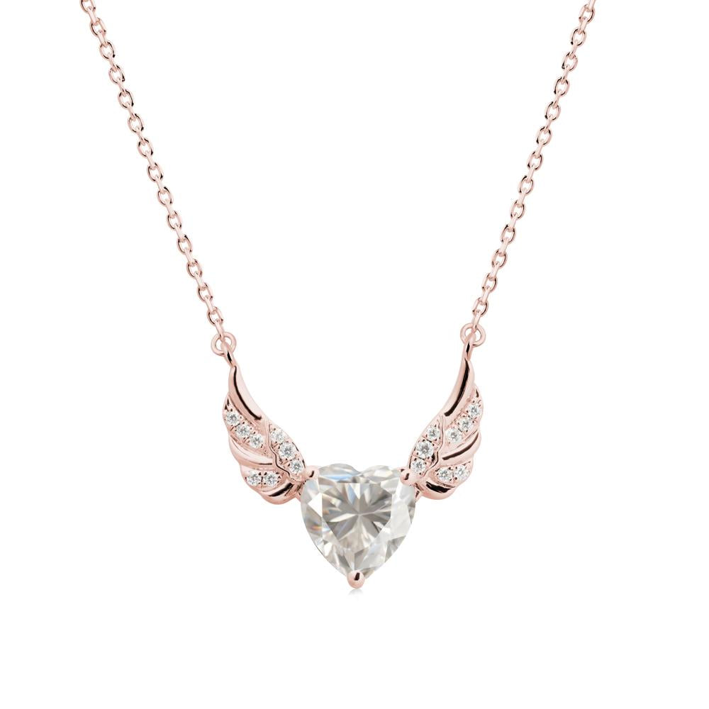 Angel Wing Heart Shaped Moissanite Necklace - LUO Jewelry #metal_18k rose gold