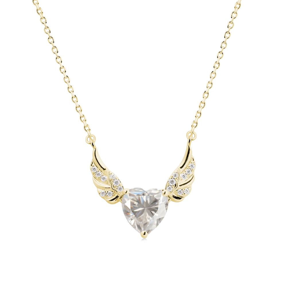 Angel Wing Heart Shaped Moissanite Necklace - LUO Jewelry #metal_18k yellow gold