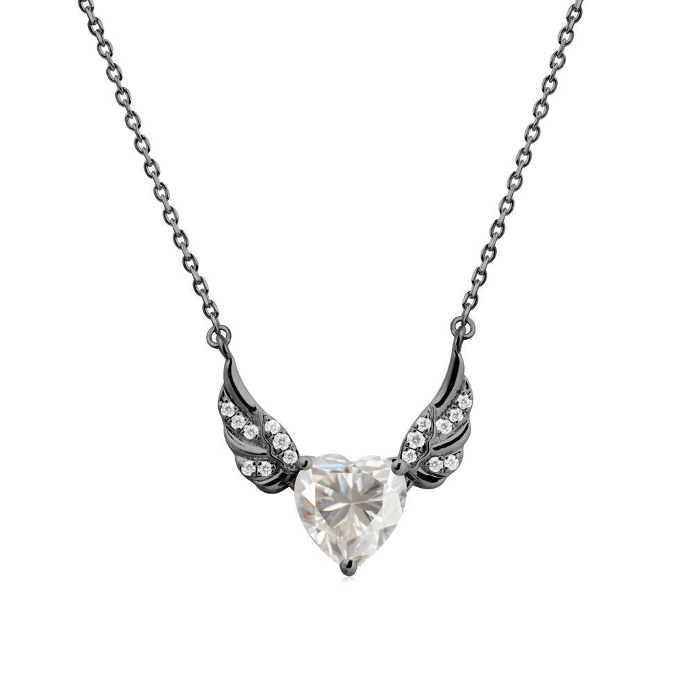 Angel Wing Heart Shaped Moissanite Necklace - LUO Jewelry #metal_black finish sterling silver