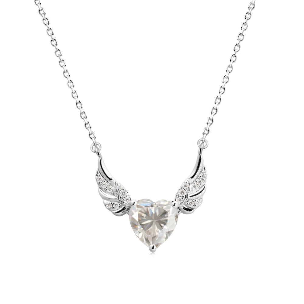 Angel Wing Heart Shaped Moissanite Necklace - LUO Jewelry #metal_sterling silver