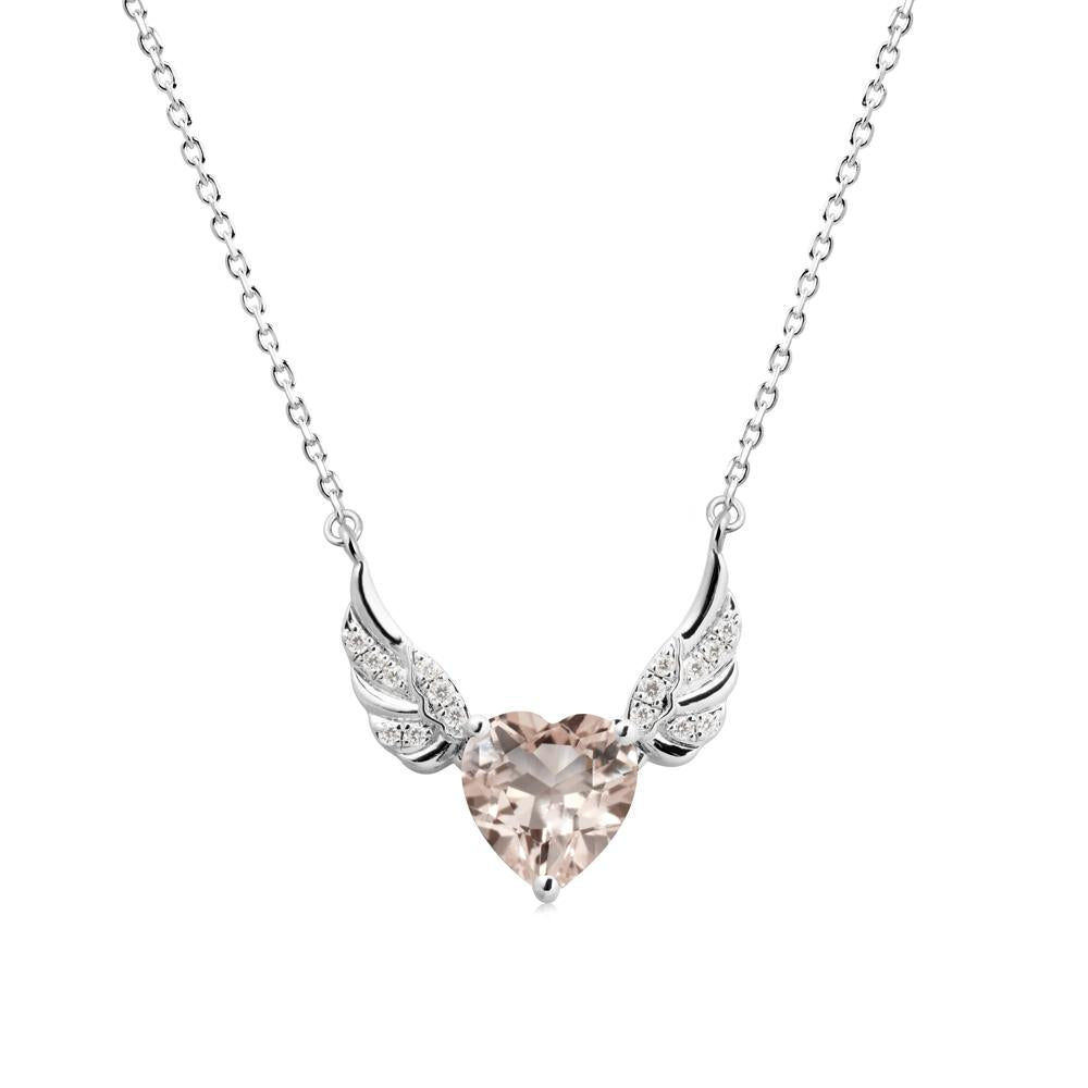Winged Heart Shaped Morganite Pendant - LUO Jewelry #metal_14k white gold