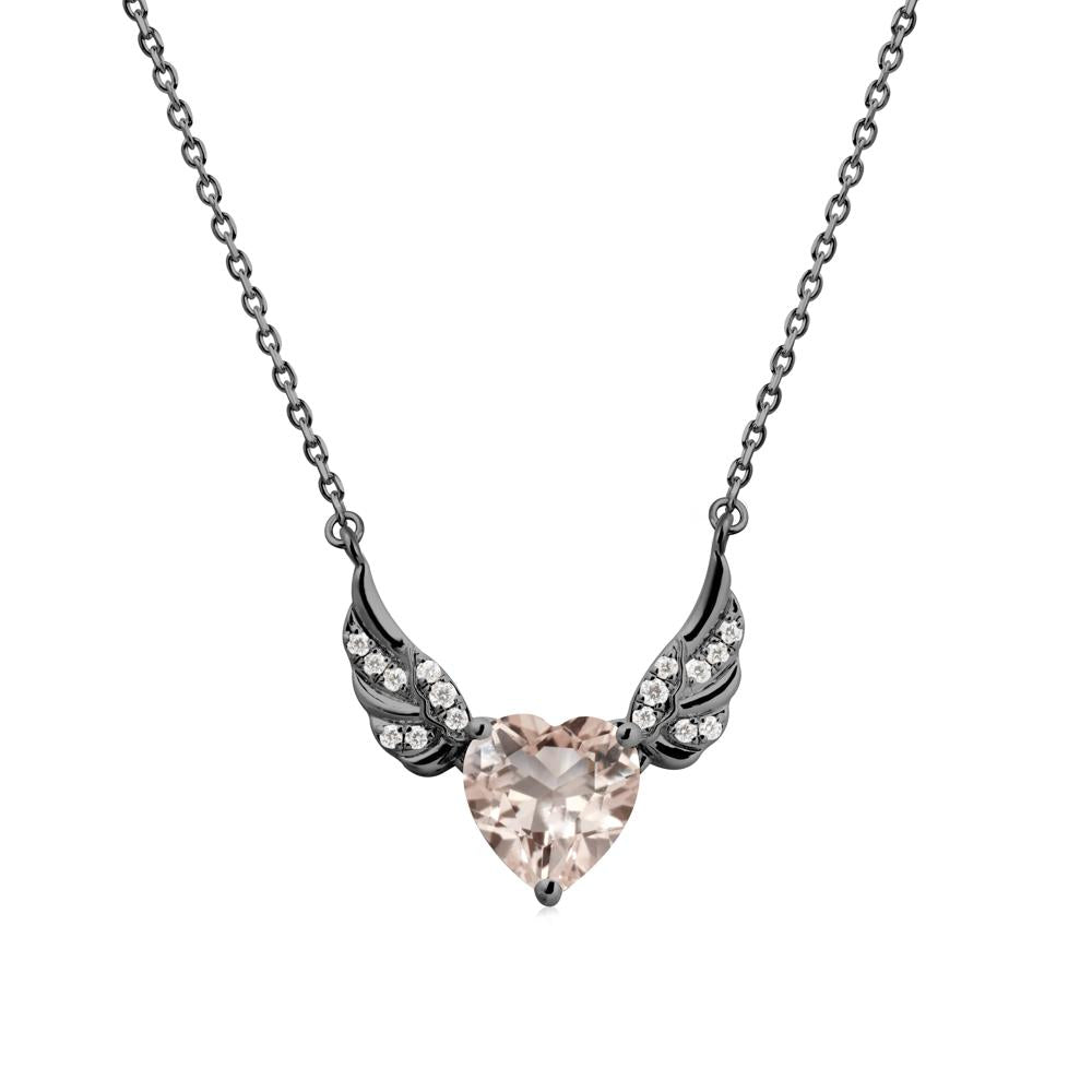 Winged Heart Shaped Morganite Pendant - LUO Jewelry #metal_black finish sterling silver
