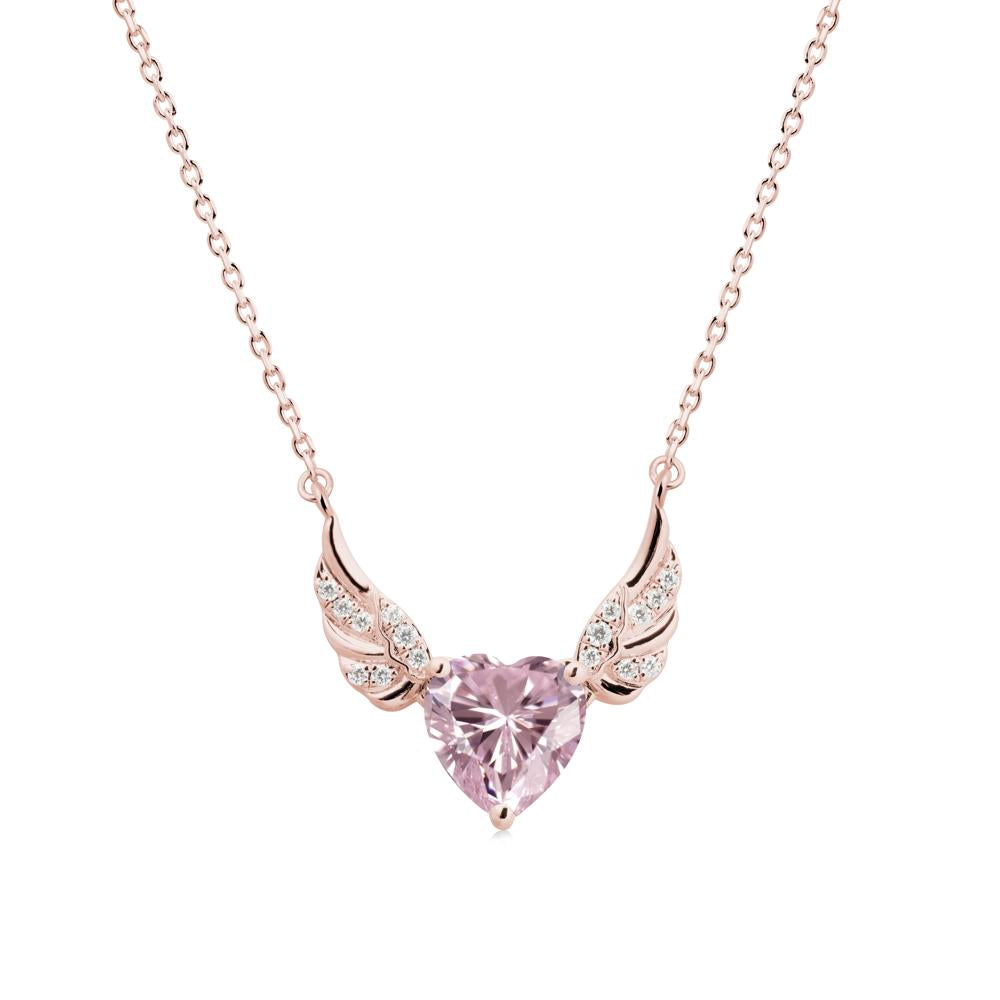 Angel Wing Heart Shaped Pink Cubic Zirconia Necklace - LUO Jewelry #metal_18k rose gold