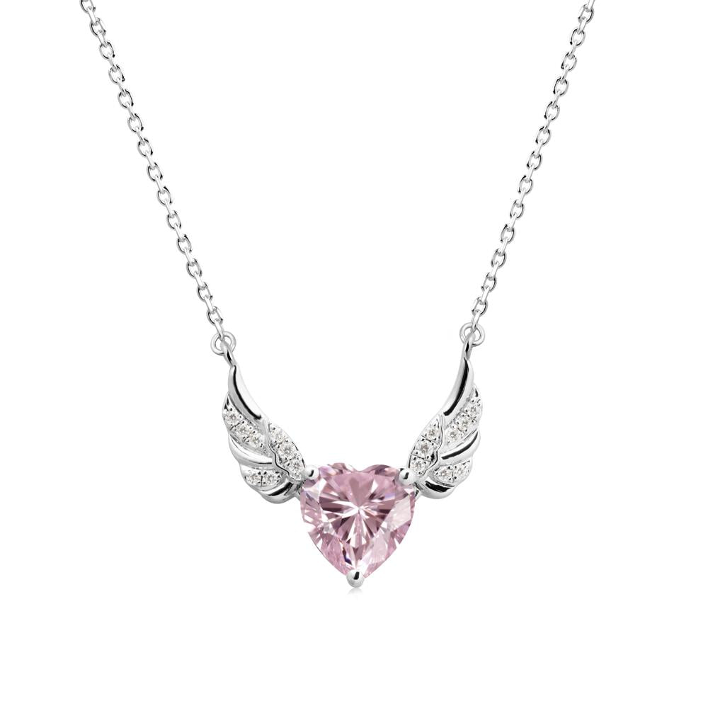 Angel Wing Heart Shaped Pink Cubic Zirconia Necklace - LUO Jewelry #metal_18k white gold