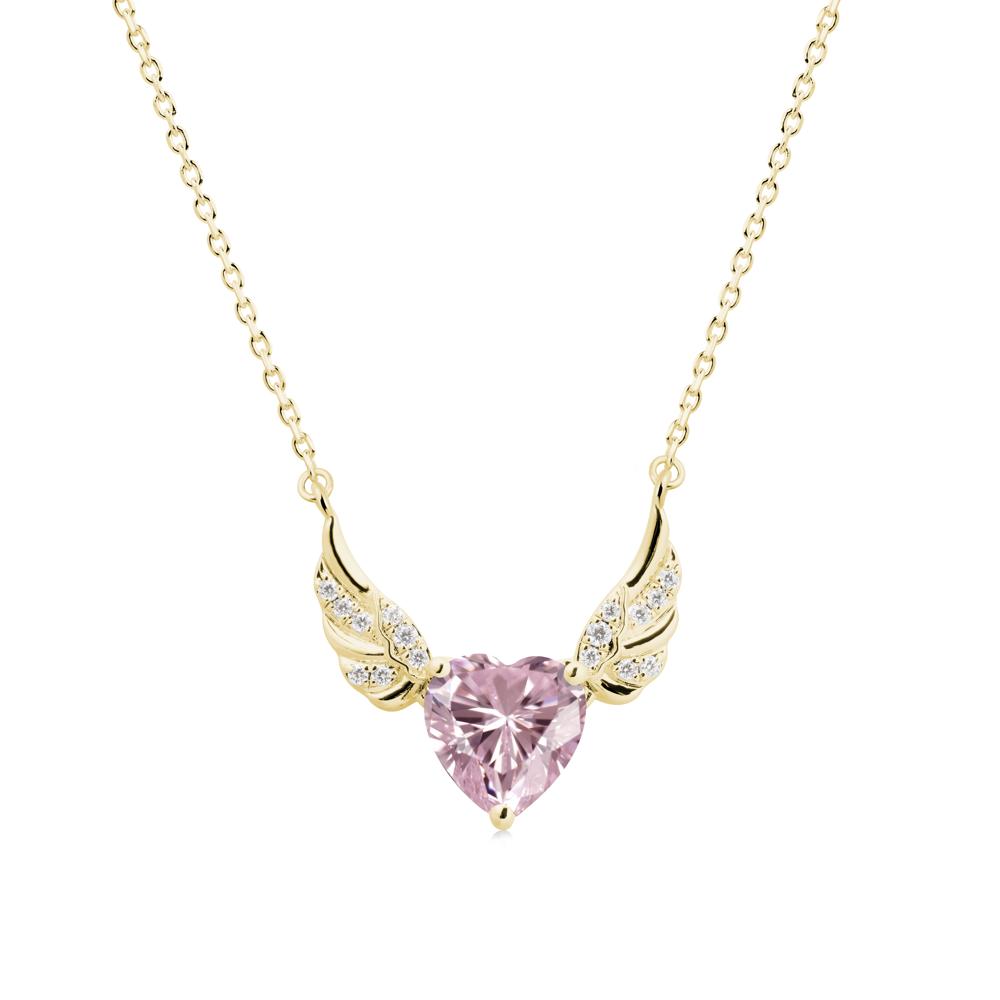 Angel Wing Heart Shaped Pink Cubic Zirconia Necklace - LUO Jewelry #metal_18k yellow gold
