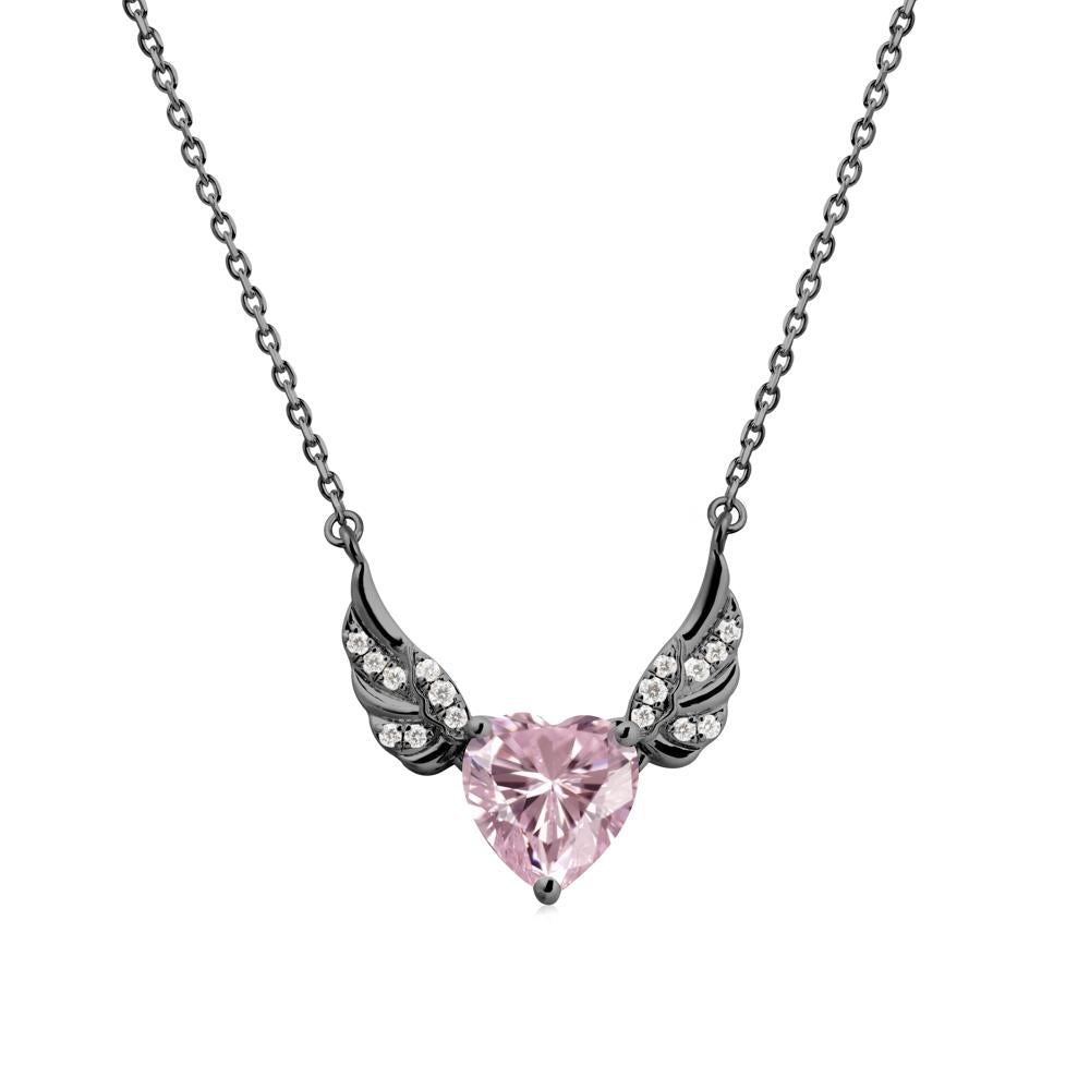 Angel Wing Heart Shaped Pink Cubic Zirconia Necklace - LUO Jewelry #metal_black finish sterling silver