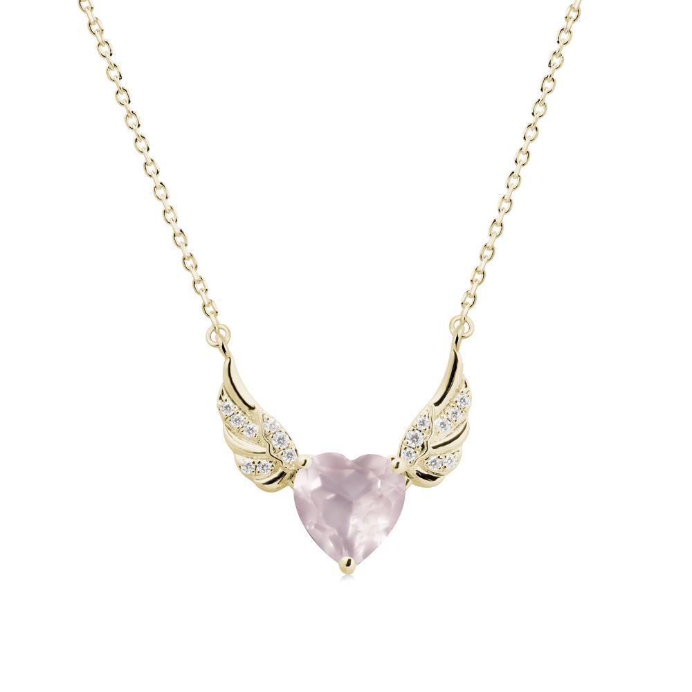 Angel Wing Heart Shaped Rose Quartz Necklace - LUO Jewelry #metal_14k yellow gold