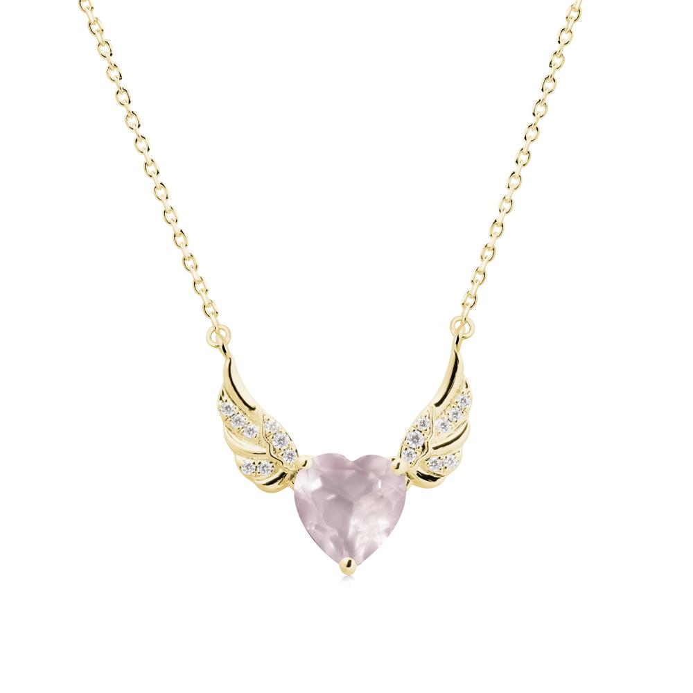 Angel Wing Heart Shaped Rose Quartz Necklace - LUO Jewelry #metal_18k yellow gold
