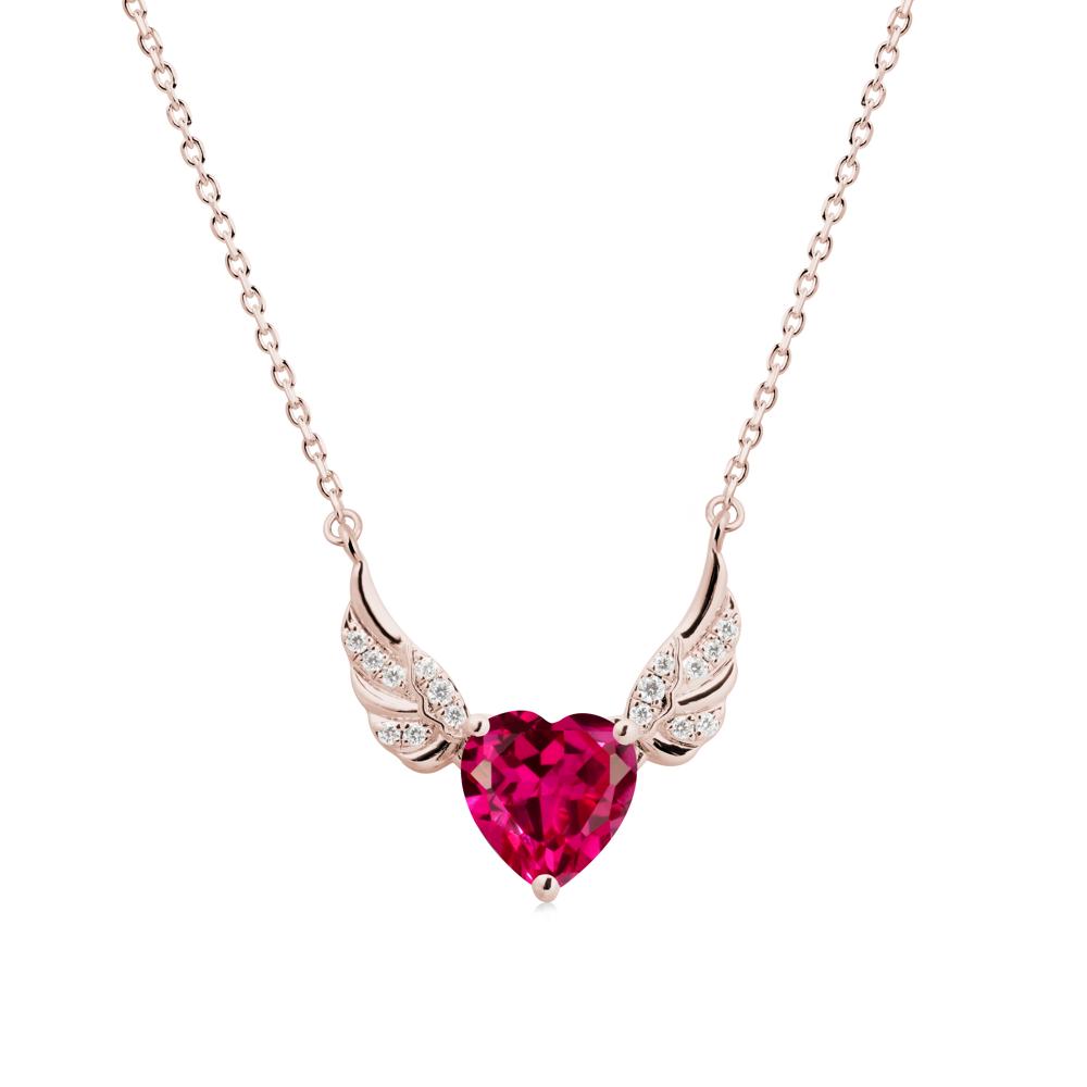 Winged Heart Shaped Ruby Pendant - LUO Jewelry #metal_14k rose gold