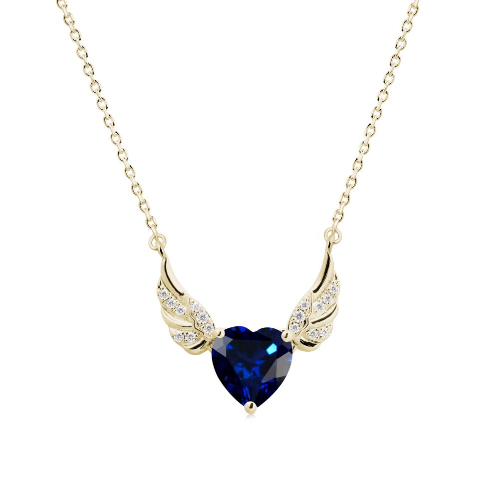 Angel Wing Heart Shaped Sapphire Necklace - LUO Jewelry #metal_14k yellow gold