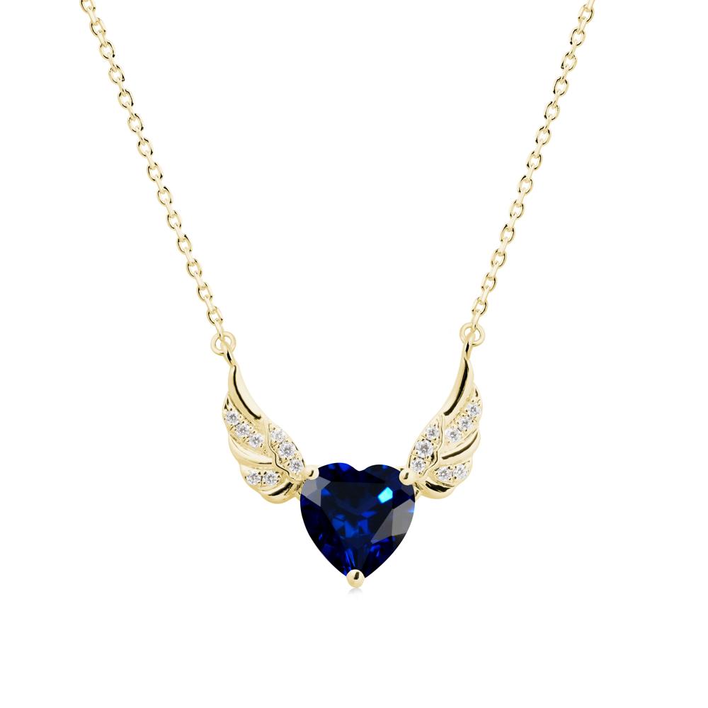 Angel Wing Heart Shaped Sapphire Necklace - LUO Jewelry #metal_18k yellow gold