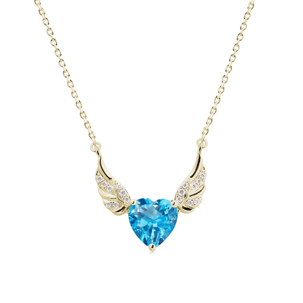 Angel Wing Heart Shaped Swiss Blue Topaz Necklace - LUO Jewelry #metal_14k yellow gold