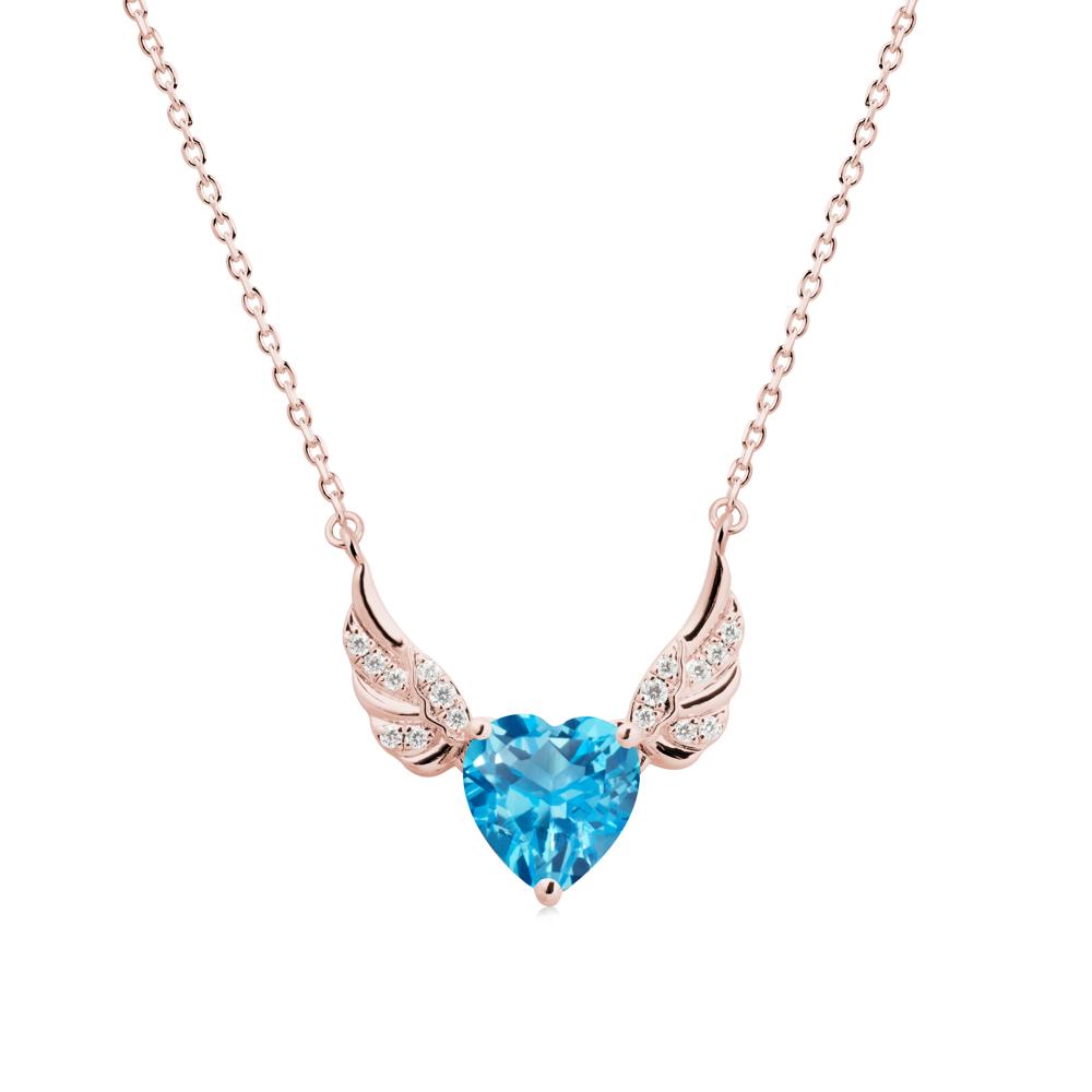 Angel Wing Heart Shaped Swiss Blue Topaz Necklace - LUO Jewelry #metal_18k rose gold