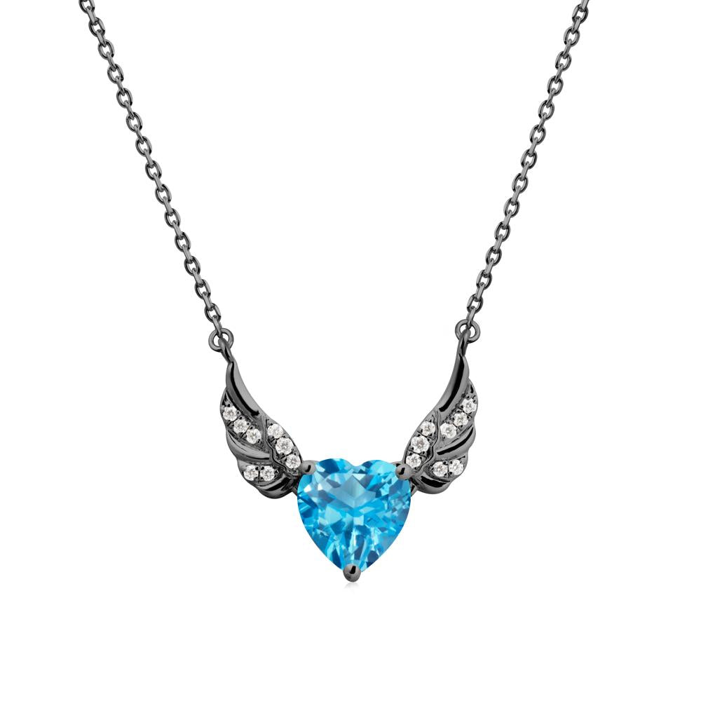 Angel Wing Heart Shaped Swiss Blue Topaz Necklace - LUO Jewelry #metal_black finish sterling silver