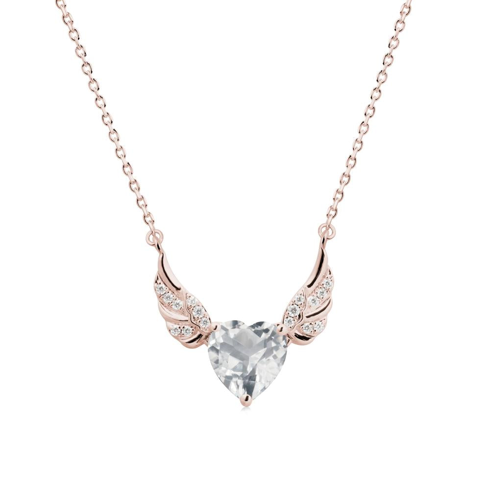 Winged Heart Shaped White Topaz Pendant - LUO Jewelry #metal_14k rose gold