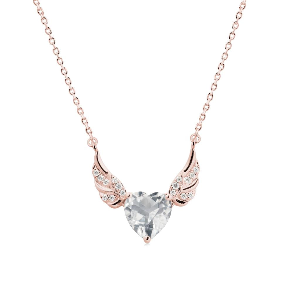 Winged Heart Shaped White Topaz Pendant - LUO Jewelry #metal_18k rose gold