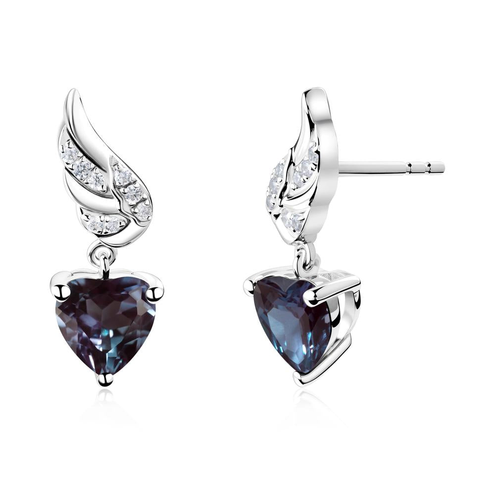 Winged Heart Shaped Alexandrite Stud Earrings - LUO Jewelry #metal_14k white gold