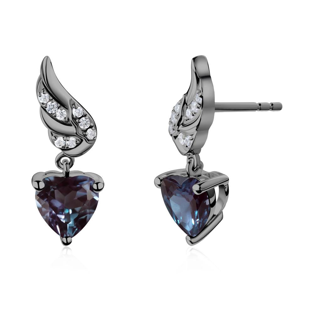 Winged Heart Shaped Alexandrite Stud Earrings - LUO Jewelry #metal_black finish sterling silver