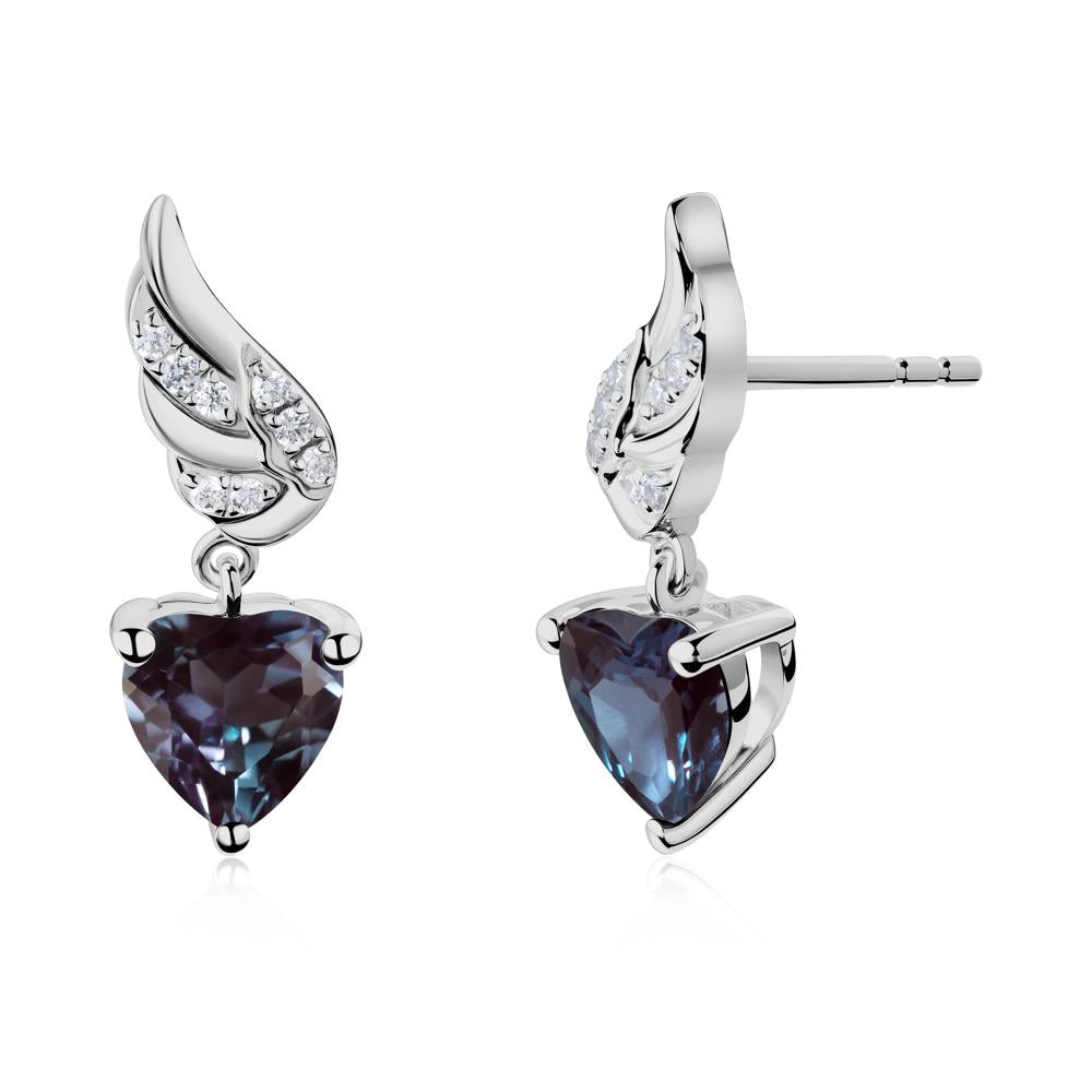 Winged Heart Shaped Alexandrite Stud Earrings - LUO Jewelry #metal_platinum