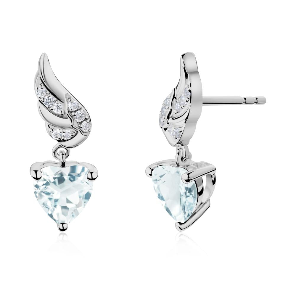 Winged Heart Shaped Aquamarine Stud Earrings - LUO Jewelry #metal_platinum