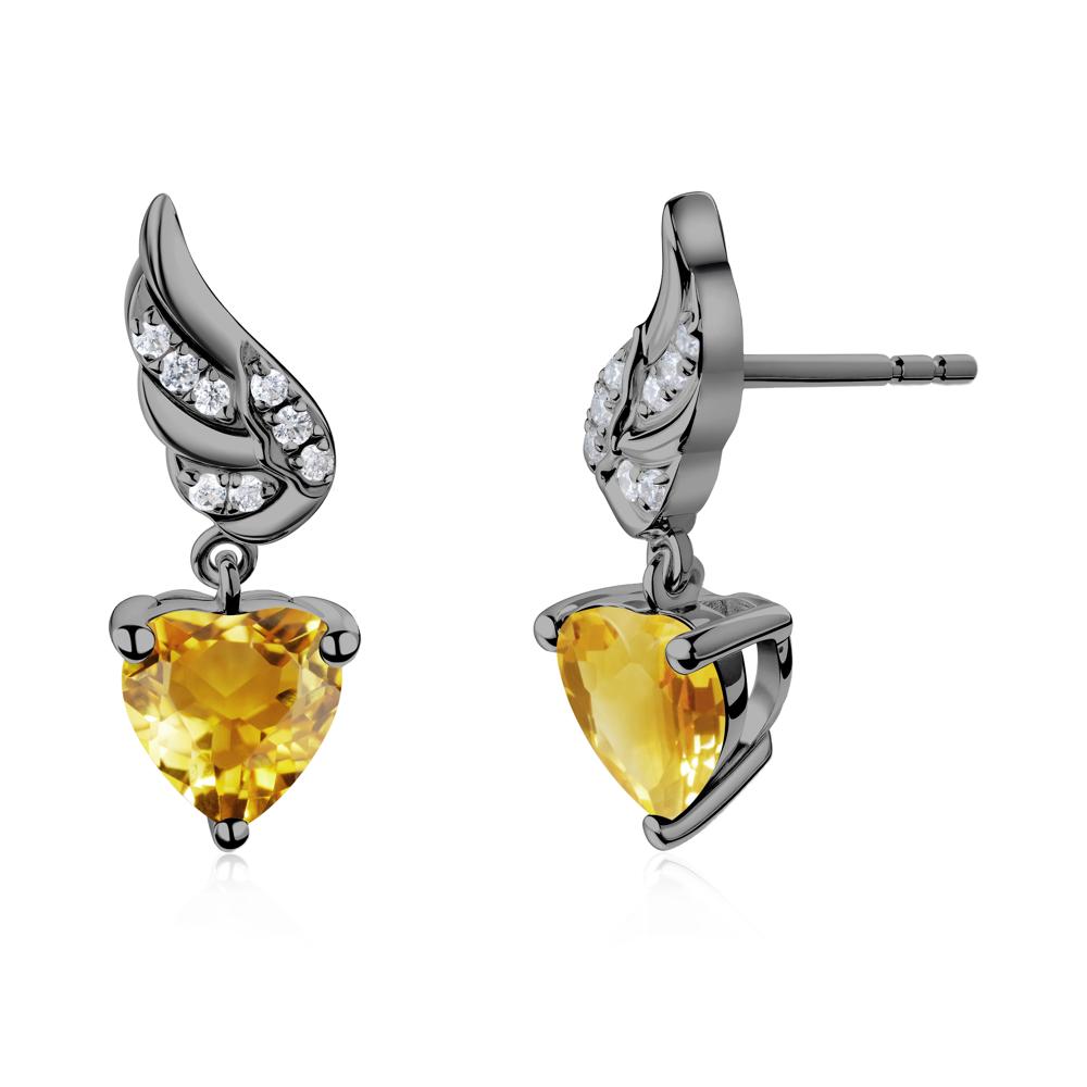 Angel Wing Heart Shaped Citrine Stud Earrings - LUO Jewelry #metal_black finish sterling silver