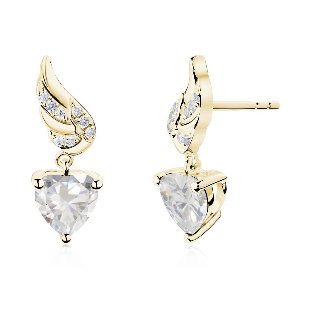 Angel Wing Heart Shaped Cubic Zirconia Stud Earrings - LUO Jewelry #metal_18k yellow gold