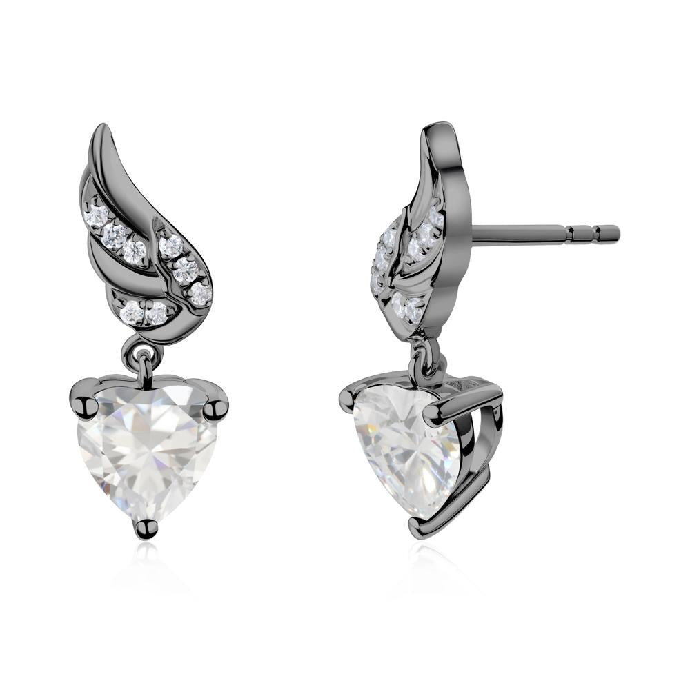 Angel Wing Heart Shaped Cubic Zirconia Stud Earrings - LUO Jewelry #metal_black finish sterling silver