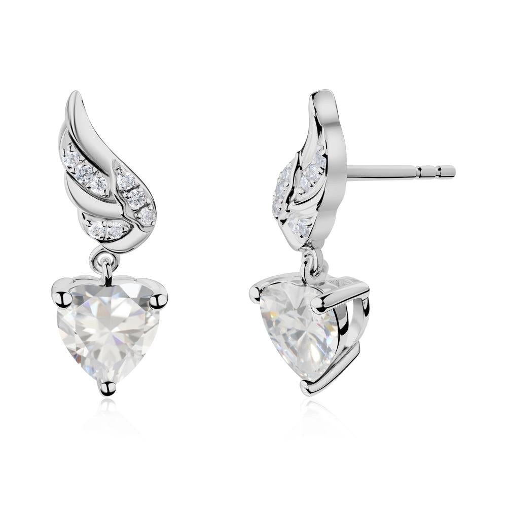 Angel Wing Heart Shaped Cubic Zirconia Stud Earrings - LUO Jewelry #metal_platinum