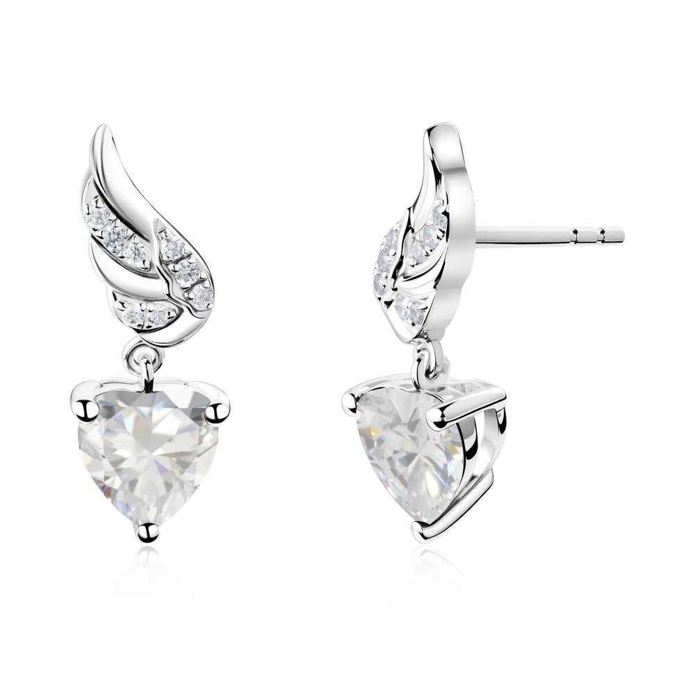 Angel Wing Heart Shaped Cubic Zirconia Stud Earrings - LUO Jewelry #metal_sterling silver