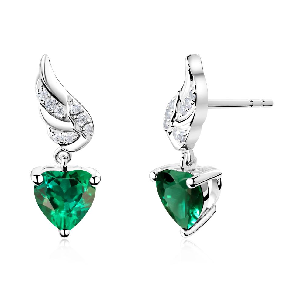 Angel Wing Heart Shaped Emerald Stud Earrings - LUO Jewelry #metal_sterling silver