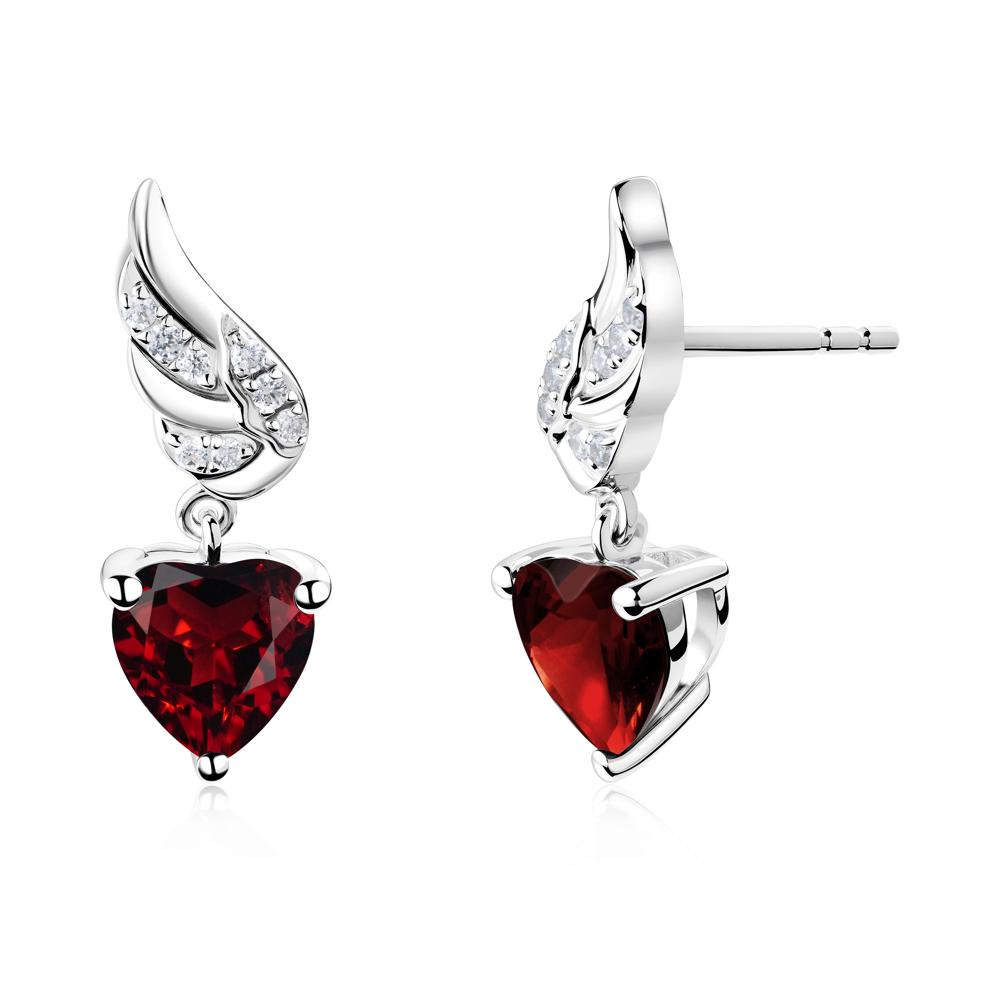 Angel Wing Heart Shaped Garnet Stud Earrings - LUO Jewelry #metal_18k white gold