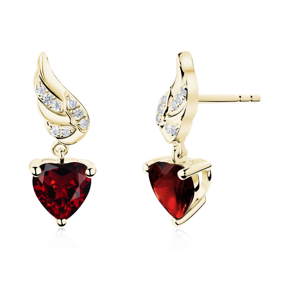 Angel Wing Heart Shaped Garnet Stud Earrings - LUO Jewelry #metal_18k yellow gold