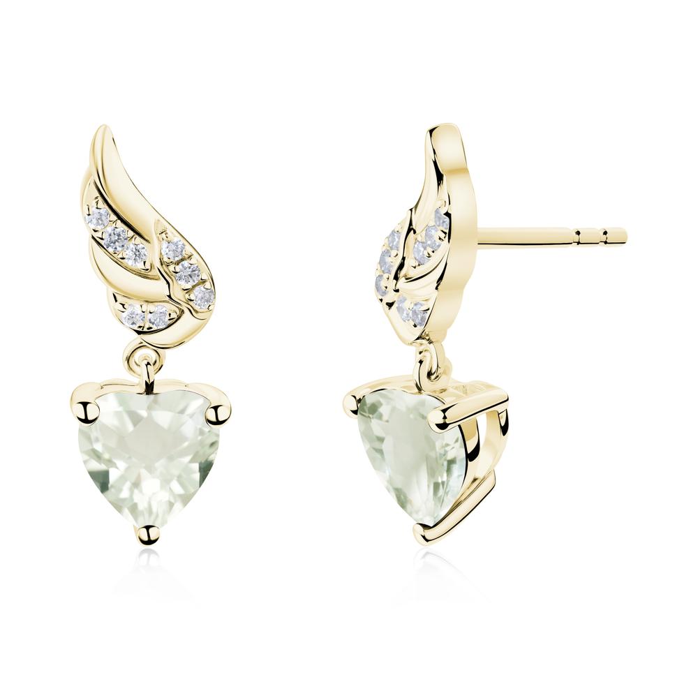 Angel Wing Heart Shaped Green Amethyst Stud Earrings - LUO Jewelry #metal_18k yellow gold