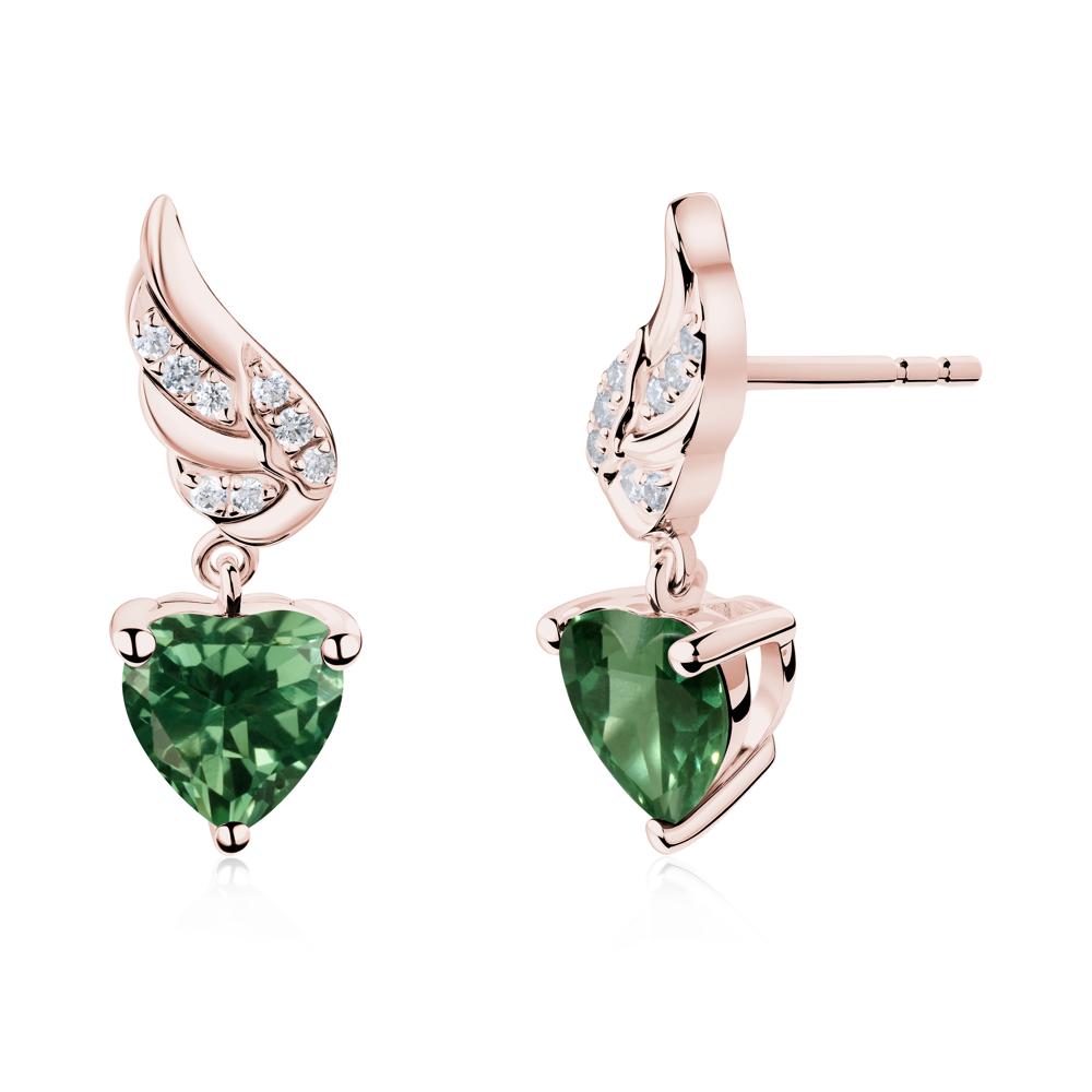 Winged Heart Shaped Green Sapphire Stud Earrings - LUO Jewelry #metal_18k rose gold