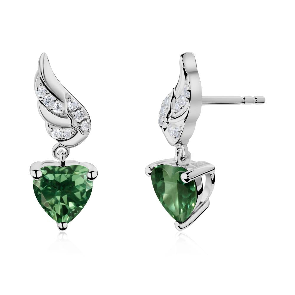 Winged Heart Shaped Green Sapphire Stud Earrings - LUO Jewelry #metal_platinum