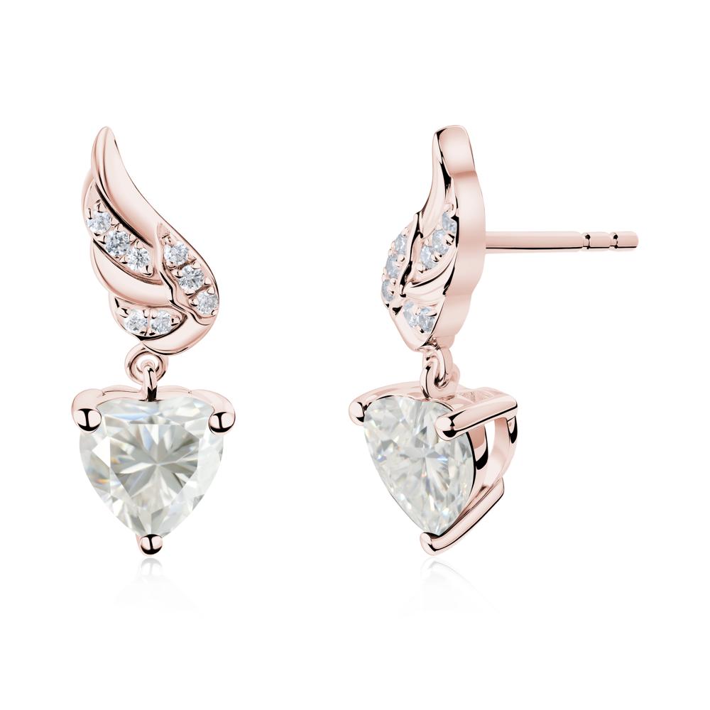 Winged Heart Shaped Moissanite Stud Earrings - LUO Jewelry #metal_18k rose gold
