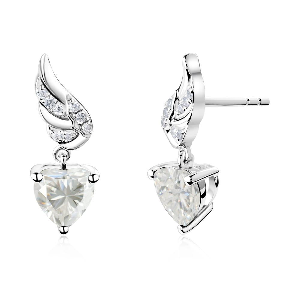 Winged Heart Shaped Moissanite Stud Earrings - LUO Jewelry #metal_18k white gold