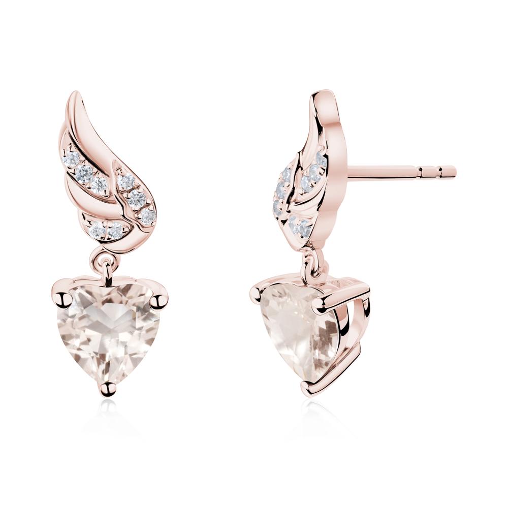 Winged Heart Shaped Morganite Stud Earrings - LUO Jewelry #metal_18k rose gold