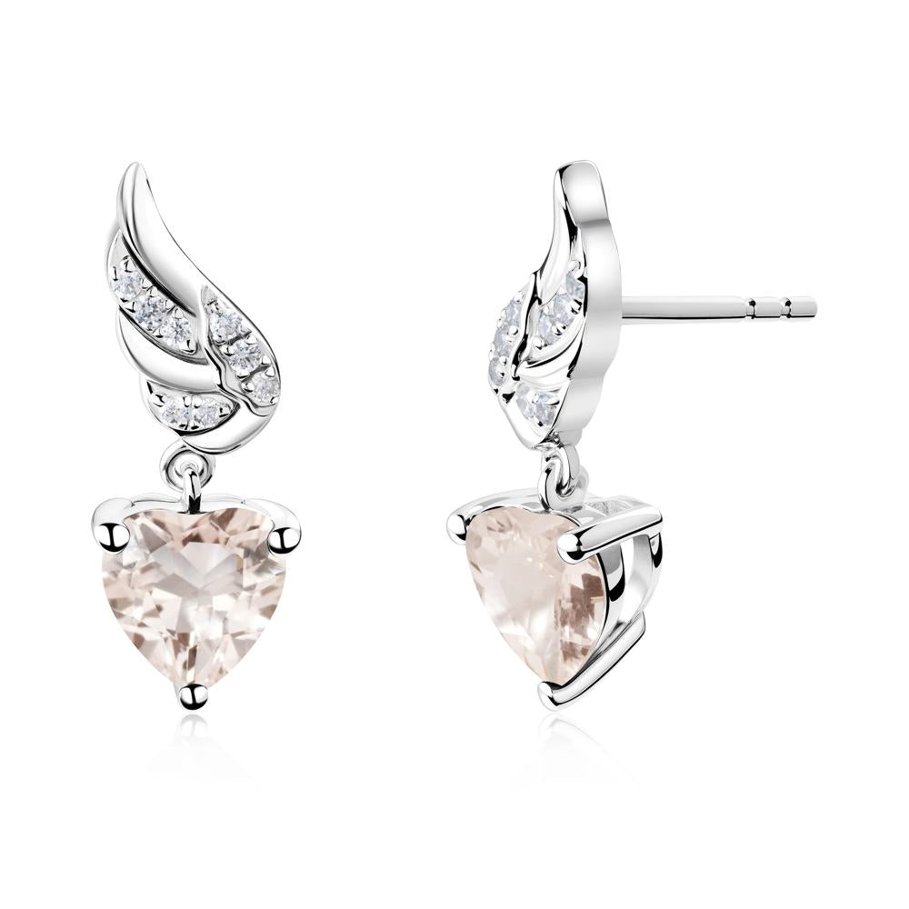 Winged Heart Shaped Morganite Stud Earrings - LUO Jewelry #metal_18k white gold